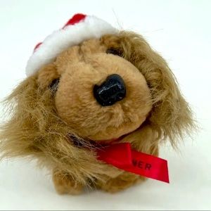 Vintage 1987 Isotoner Cocker Spaniel Christmas Plush Puppy Dog Santa Hat Toy 6”